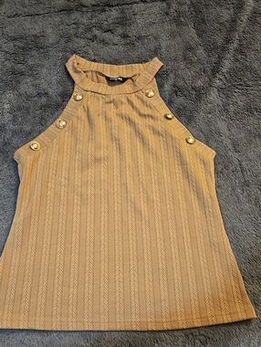 Chic Me Halter Tank Top with Gold Buttons - Taupe Never Worn